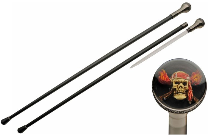 Canne épée 94cm de marche - Design Pirate Squelette