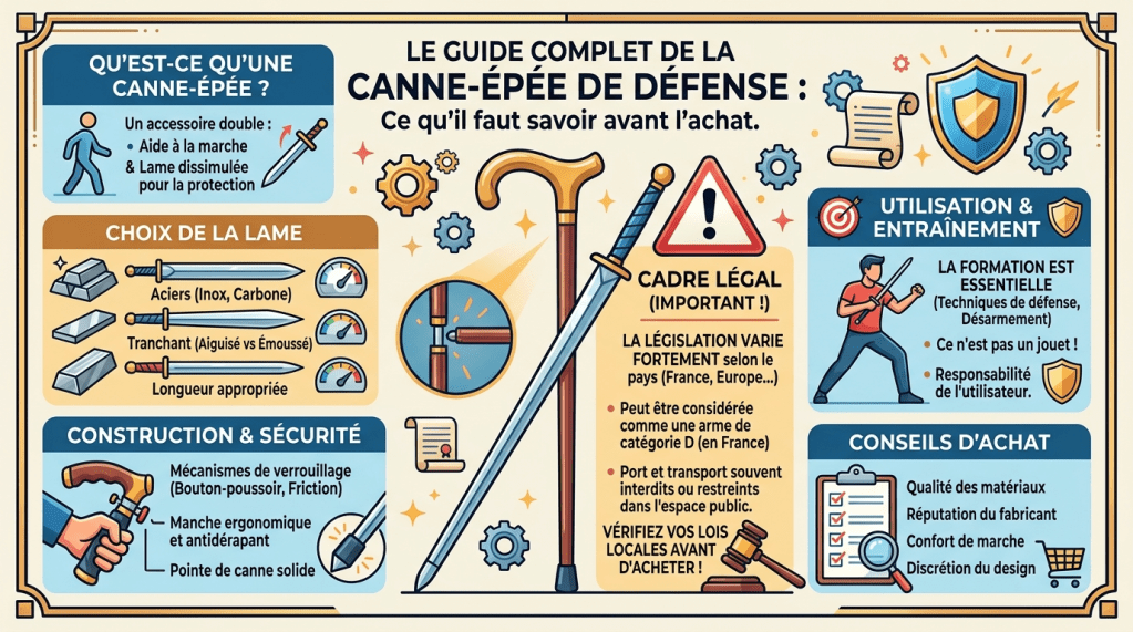 Canne épée défense personnelle  guide complet pour choisir et se protéger